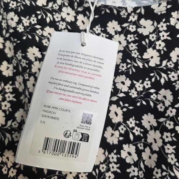 Sezane Pippa Dress Short Mini Madison Print Black Floral Size Medium New - Picture 7 of 8